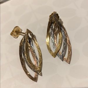 14K Gold Vintage 1980s Tri-Color Marquise Earrings